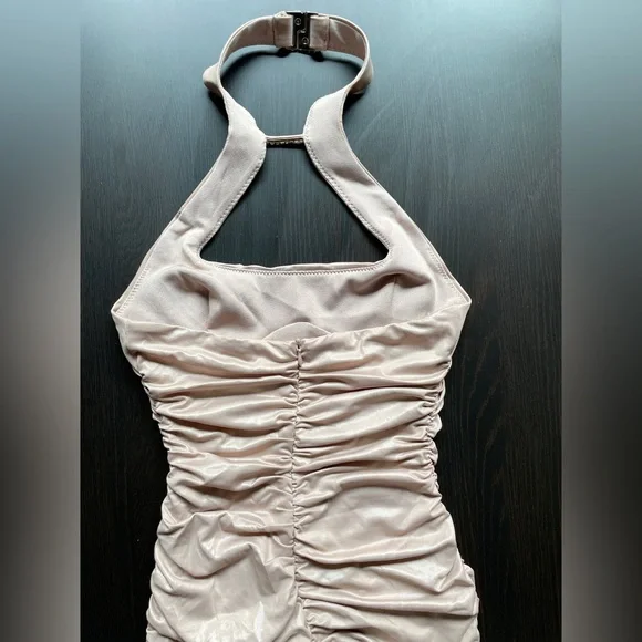 Elegant Tan Halter Dress - Picture 3 of 3